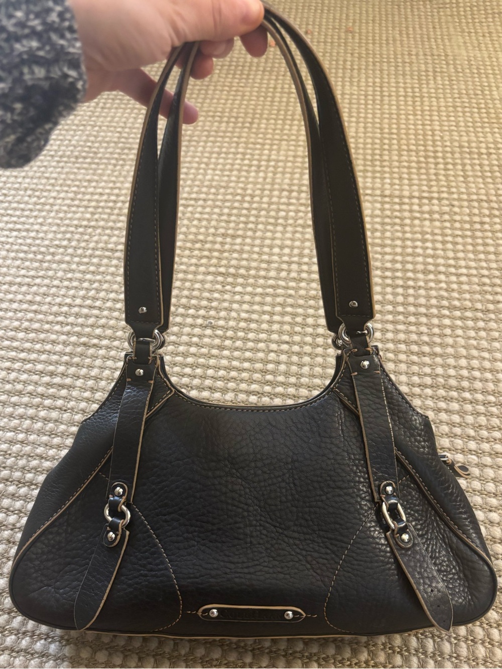 Vintage Y2K Cole Haan Black Pebbled  Leather Hobo Purse